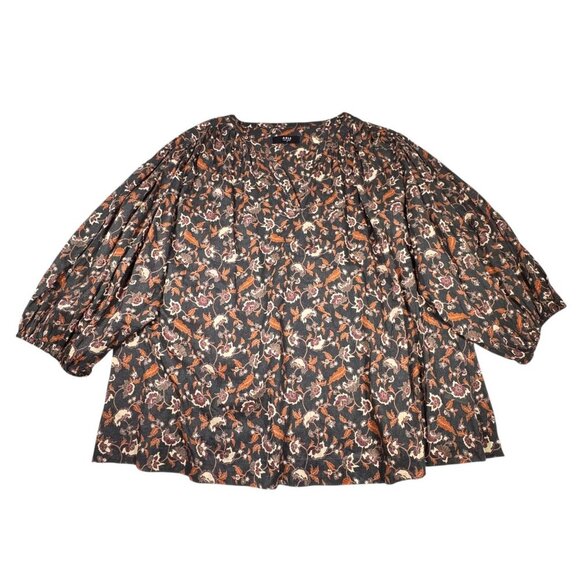 ABLE Boho Floral Top Blouse Sz.3XL Brown 100% Cotton Puff Sleeve Career Cottage - Picture 15 of 15
